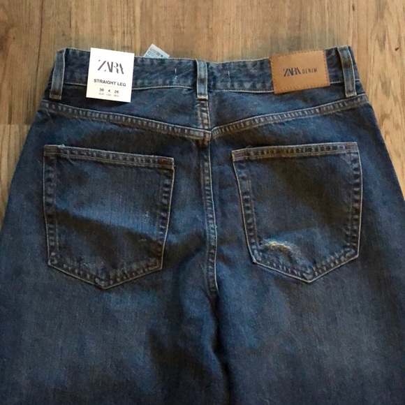 NEW!! Zara High Waisted Ripped Straight Leg Jeans - Picture 11 of 16